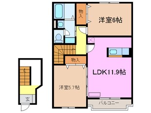 伊勢中川駅 徒歩9分 2階の物件間取画像